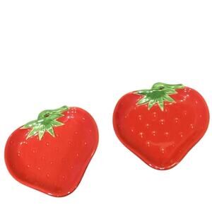 Vintage Strawberry Plates Set of 2 Red Summer Farmhouse Retro Ceramic Rosenthal